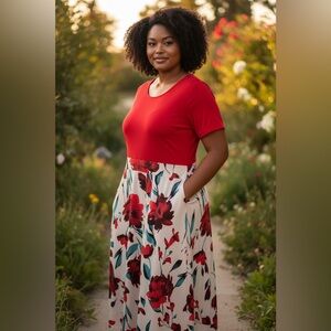 Floral Red and White Women's dress 6X